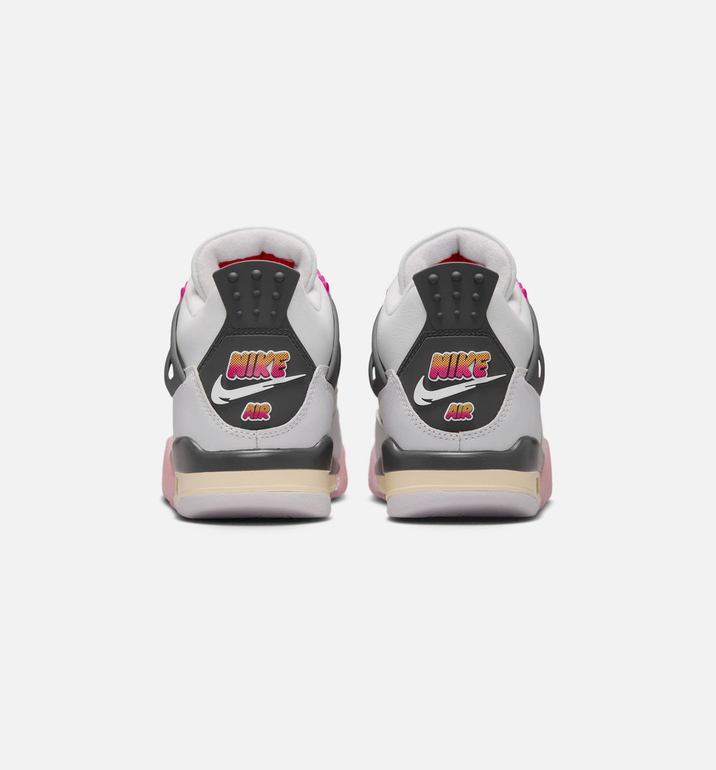 Air Jordan 4 Retro 大童生活方式运动鞋 - 迎宾白/火焰粉/烟灰（Comic）
