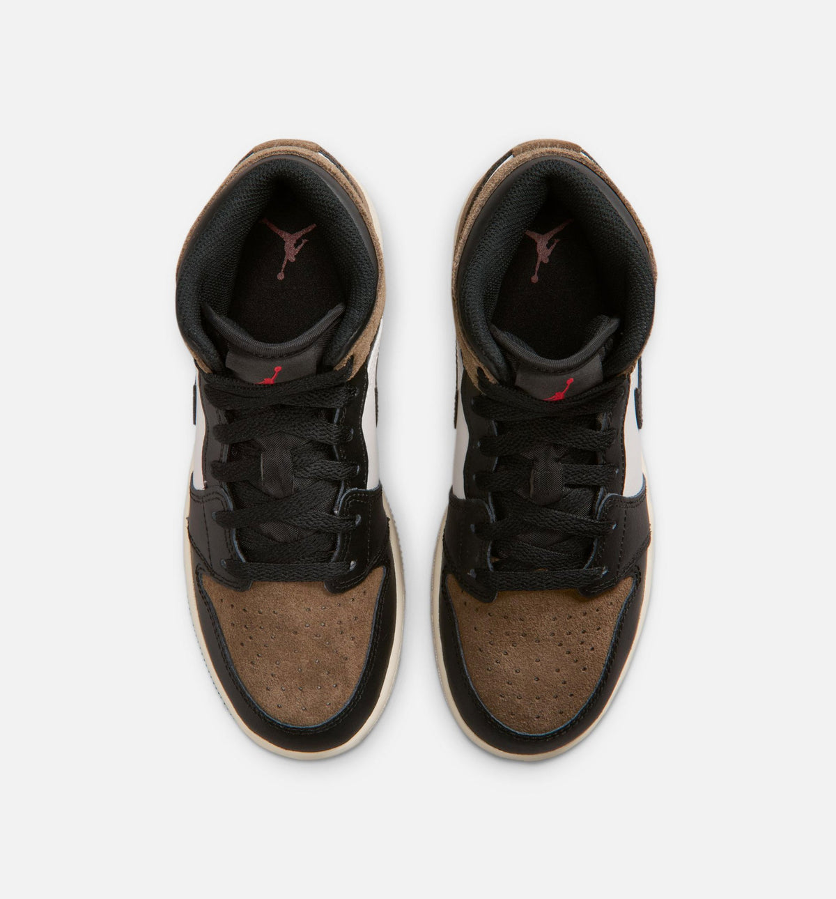 Air Jordan 1 Mid 青少年生活方式运动鞋 - 黑/幻影/浅棕/大学红