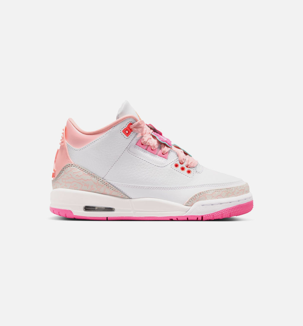 Air Jordan 3 Retro 大童生活方式运动鞋 - 珍珠粉/粉布第/粉色发光/超级橙（Spring Flowers）