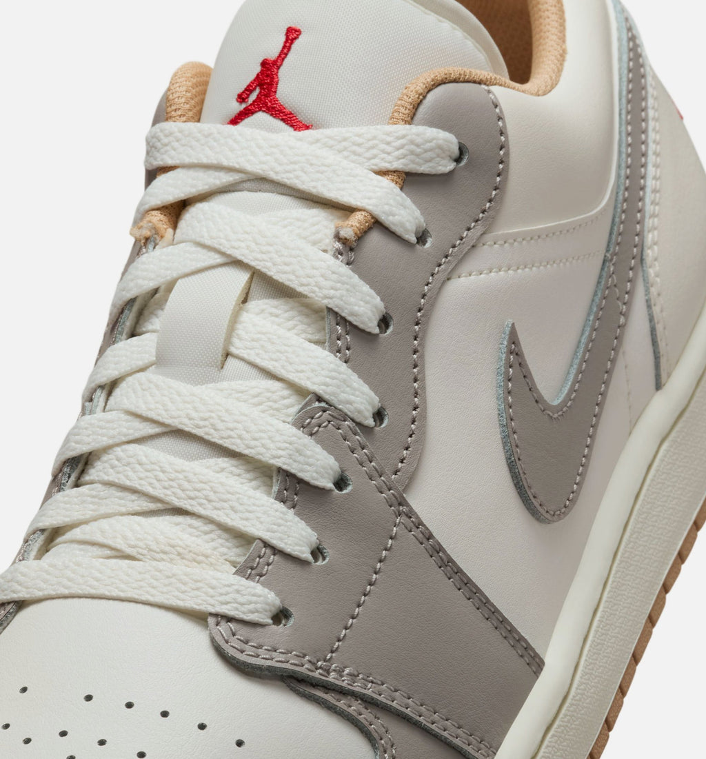 Air Jordan 1 Low 男款生活方式运动鞋 - 帆布白/火焰红/学院灰/麦秆