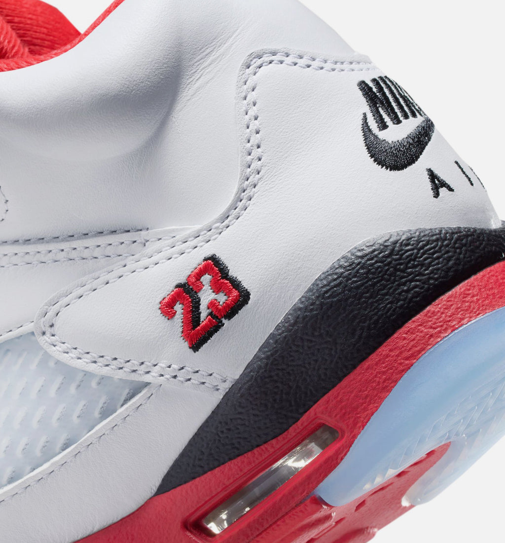 Air Jordan 5 Retro Fire Red 大童运动鞋 - 白/火焰红/黑