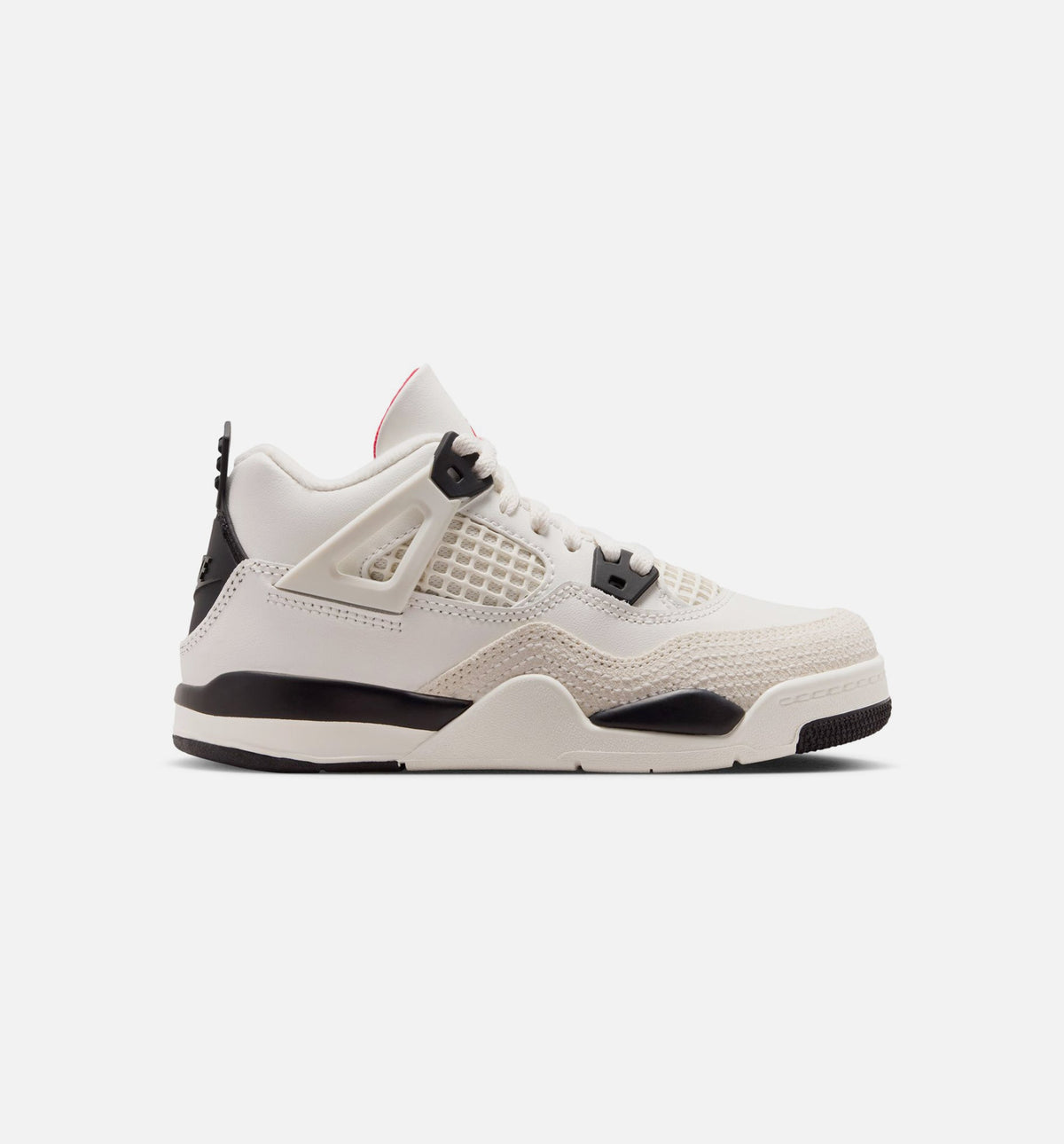 Air Jordan 4 Retro Flight Club 小女孩学前生活方式运动鞋 - 帆白/黑色/大学红