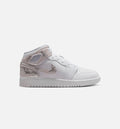 Air Jordan 1 Mid SE 青少年生活方式运动鞋 - 白/野地銀