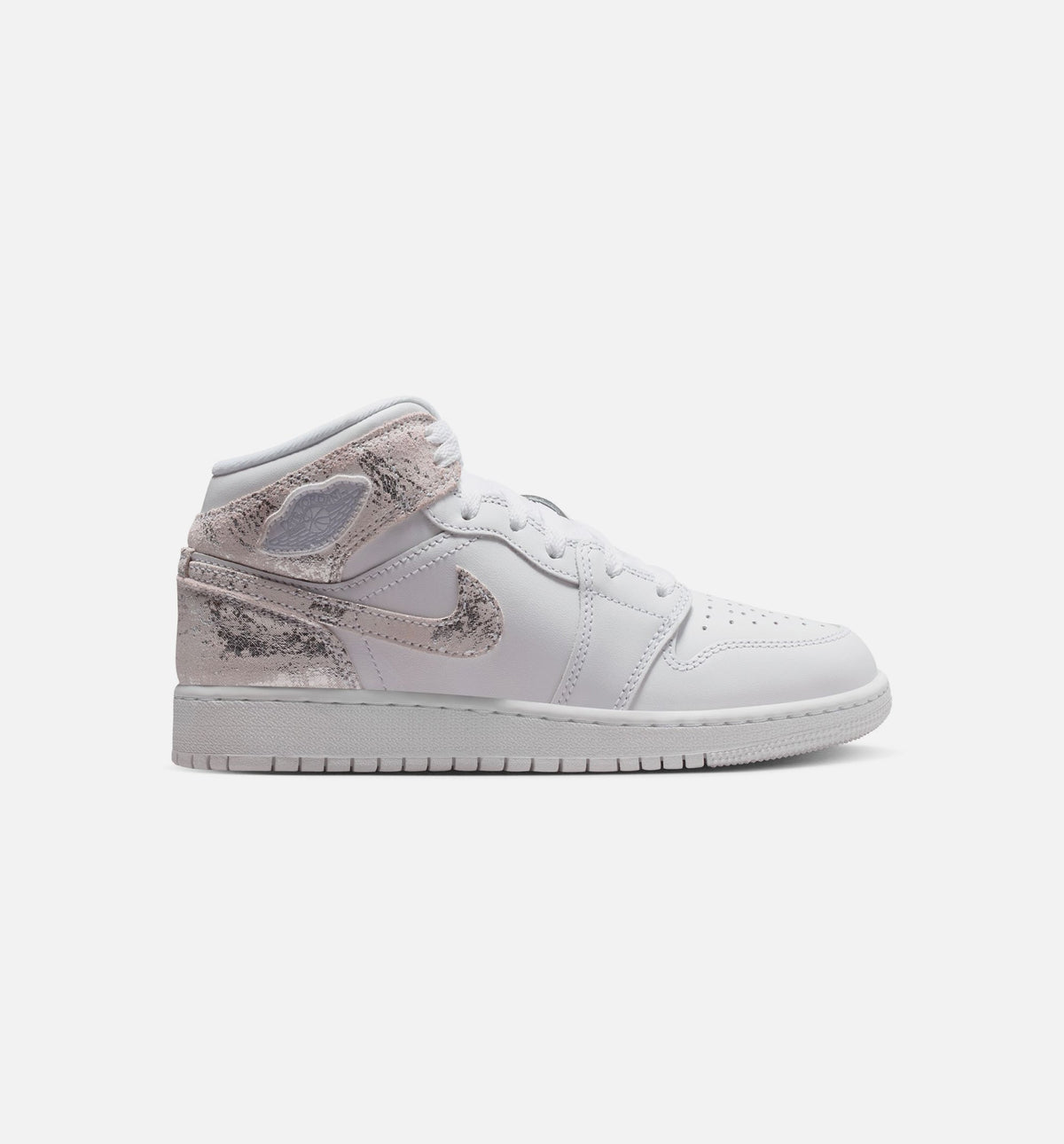 Air Jordan 1 Mid SE 青少年生活方式运动鞋 - 白/野地銀