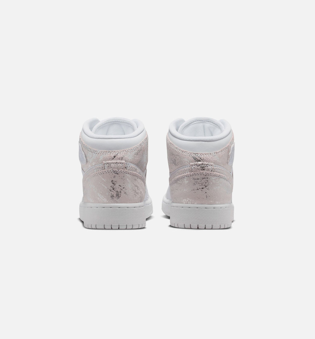 Air Jordan 1 Mid SE 青少年生活方式运动鞋 - 白/野地銀