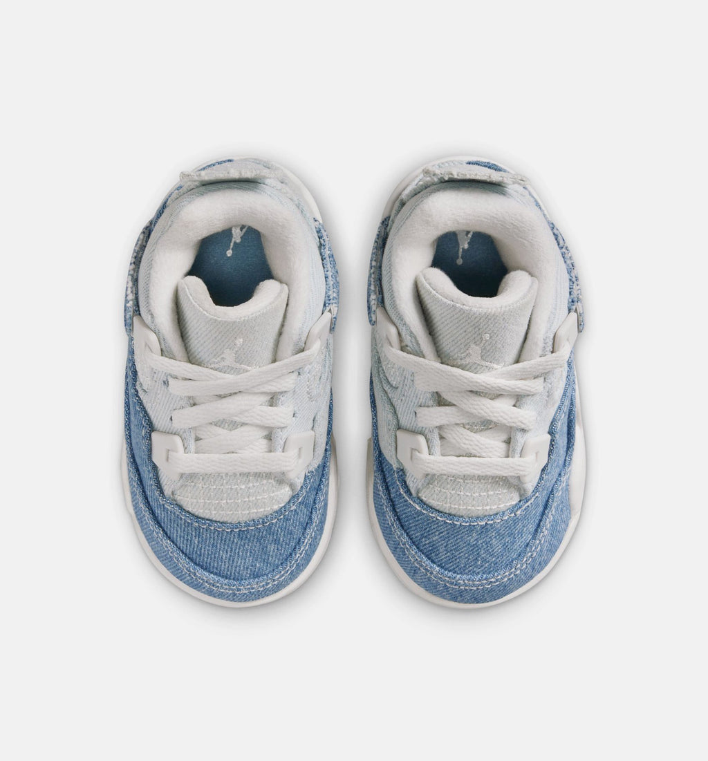 Air Jordan 4 Retro Worn Blue 婴幼童运动鞋 - 帆白/做旧蓝/金属金