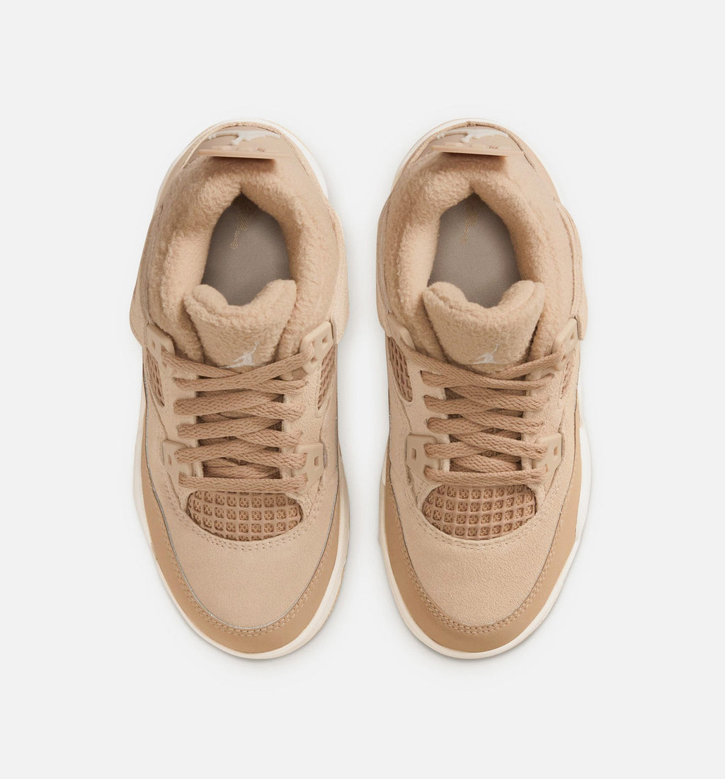 Air Jordan 4 Retro Cozy Girl 小女孩学前生活方式运动鞋 - 麻色/浅木爵米白