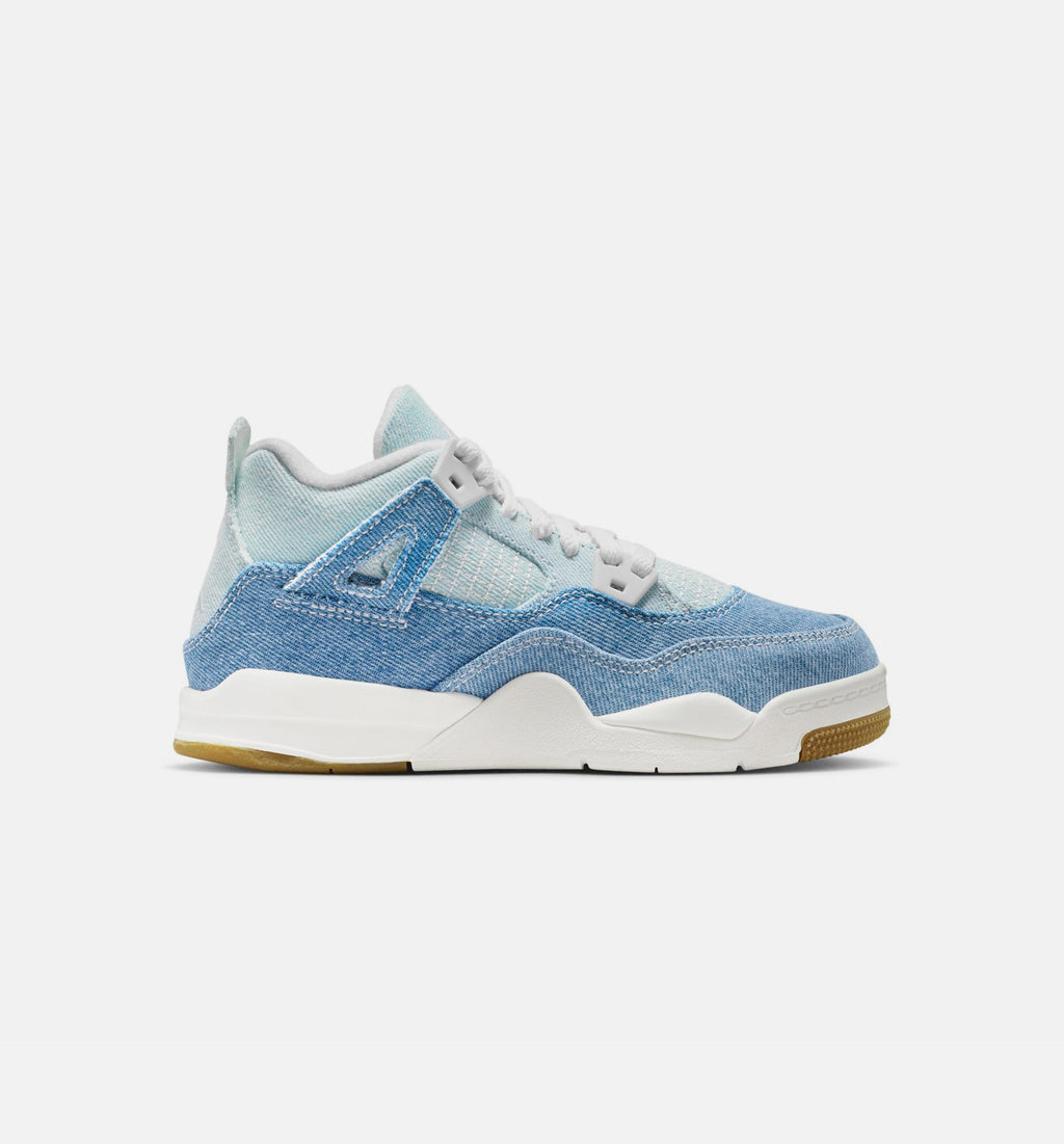 Air Jordan 4 Retro Worn Blue 小童运动鞋 - 帆白/做旧蓝/金属金