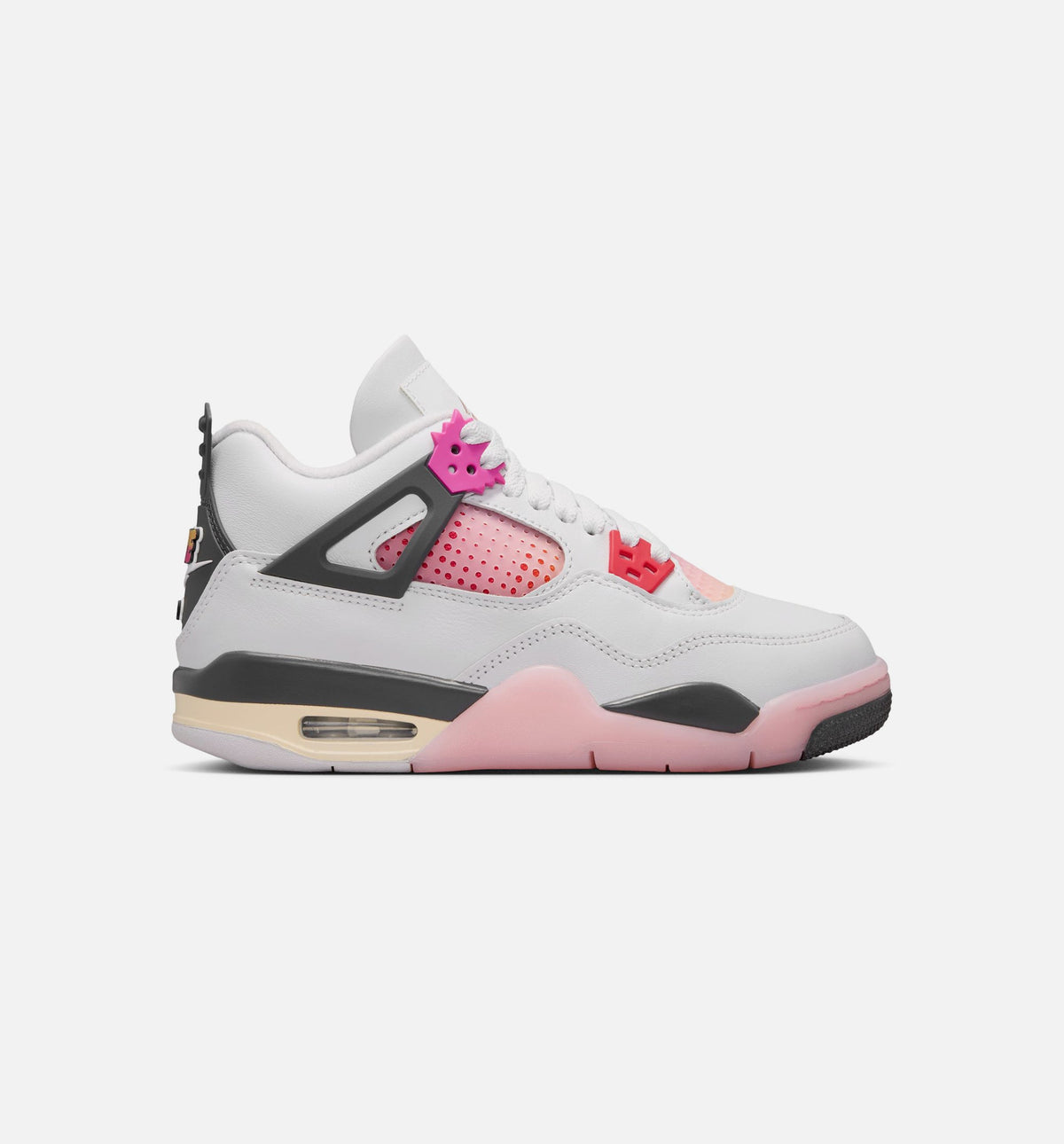 Air Jordan 4 Retro 大童生活方式运动鞋 - 迎宾白/火焰粉/烟灰（Comic）