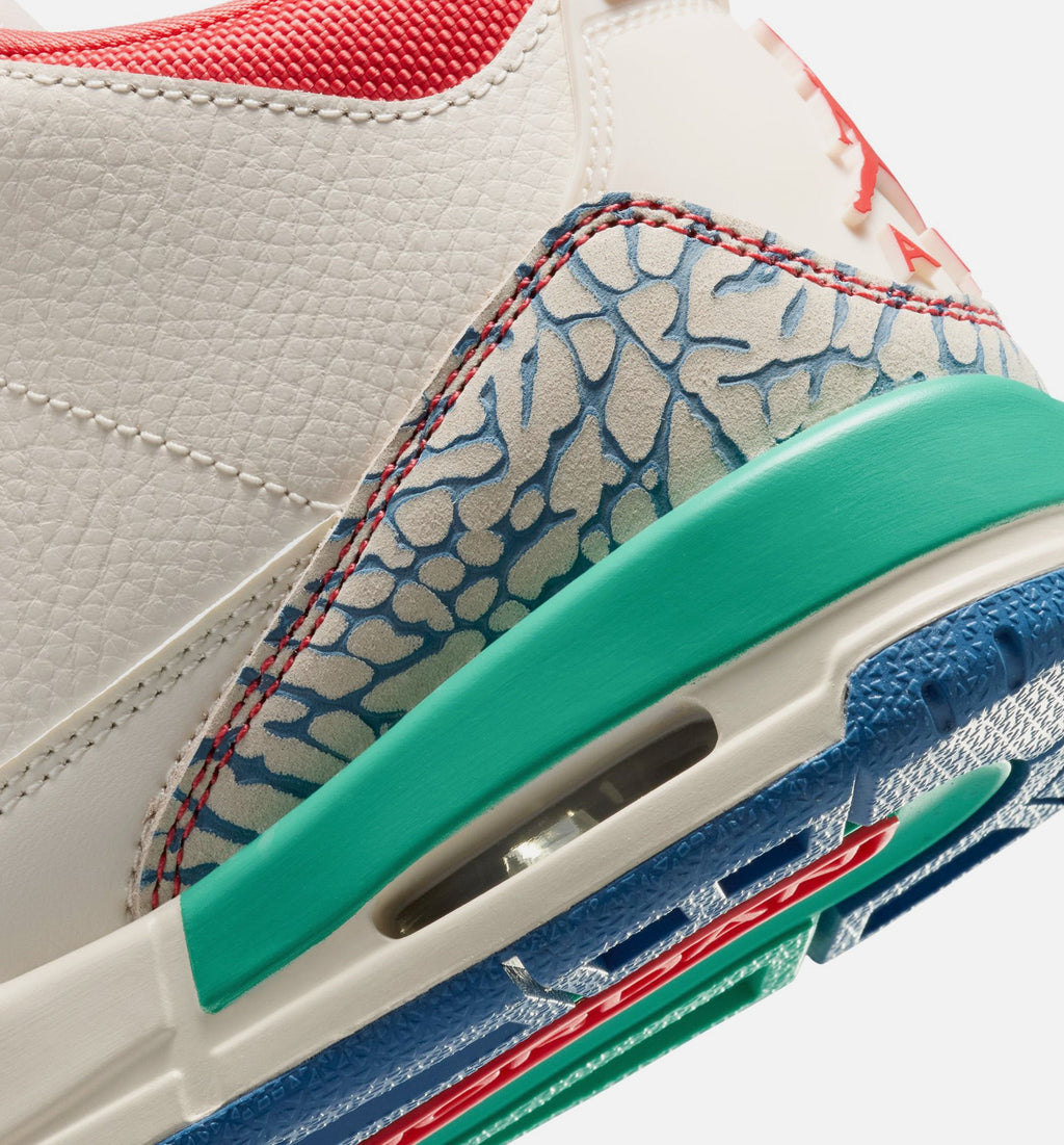 Air Jordan 3 Retro 大童生活方式运动鞋 - 粉笔白/赖跑红/真蓝/动能绿（Play Your Way）