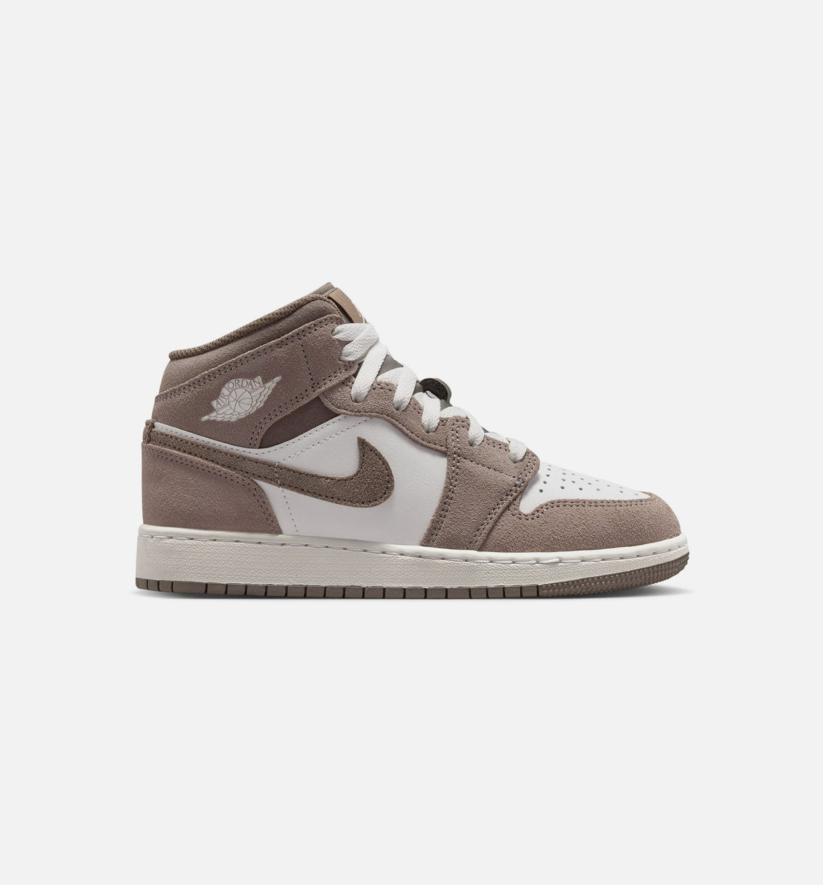 Air Jordan 1 Mid 青少年生活方式运动鞋 - 谜石/橄榄灰/山顶白