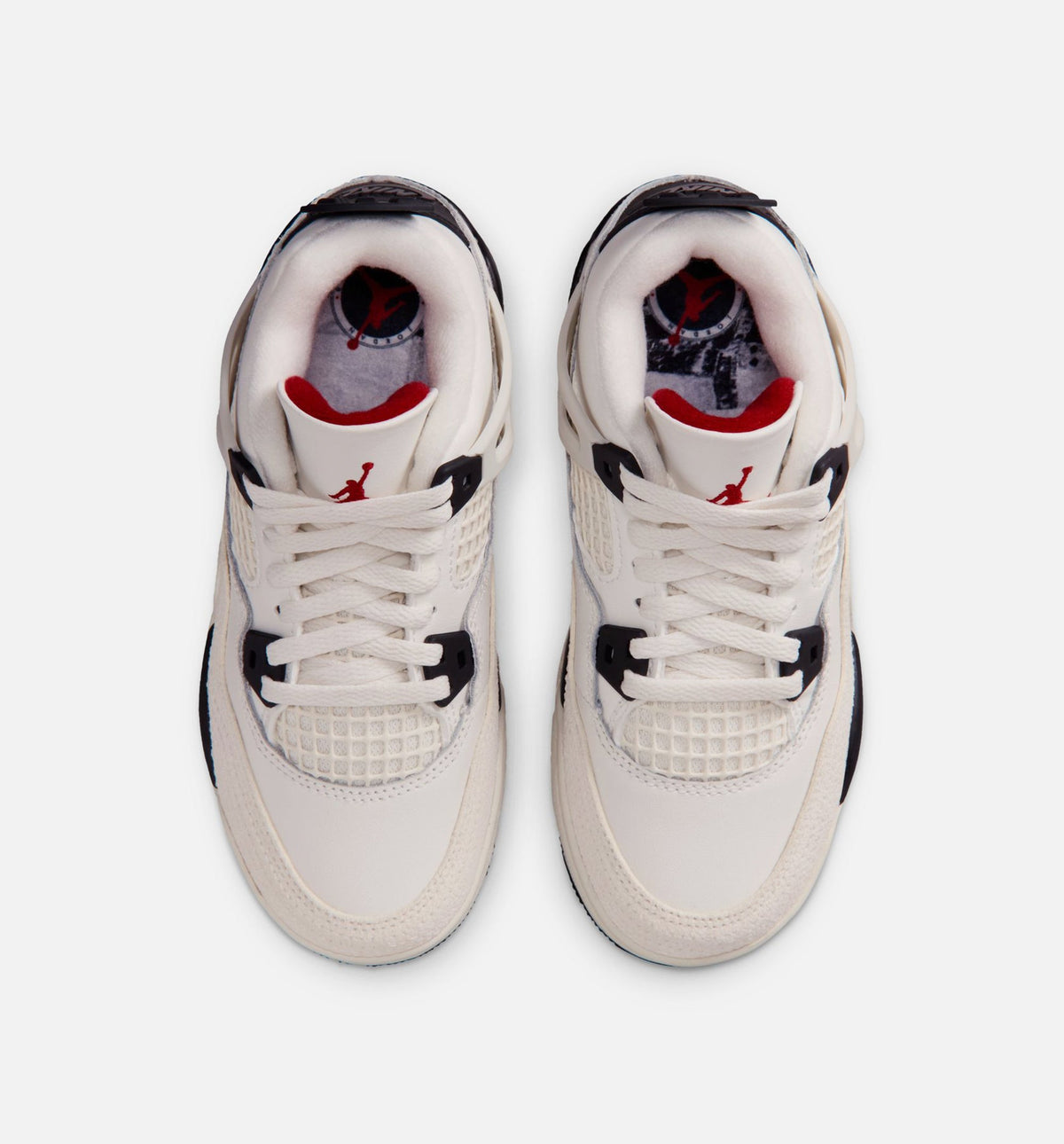 Air Jordan 4 Retro Flight Club 小女孩学前生活方式运动鞋 - 帆白/黑色/大学红