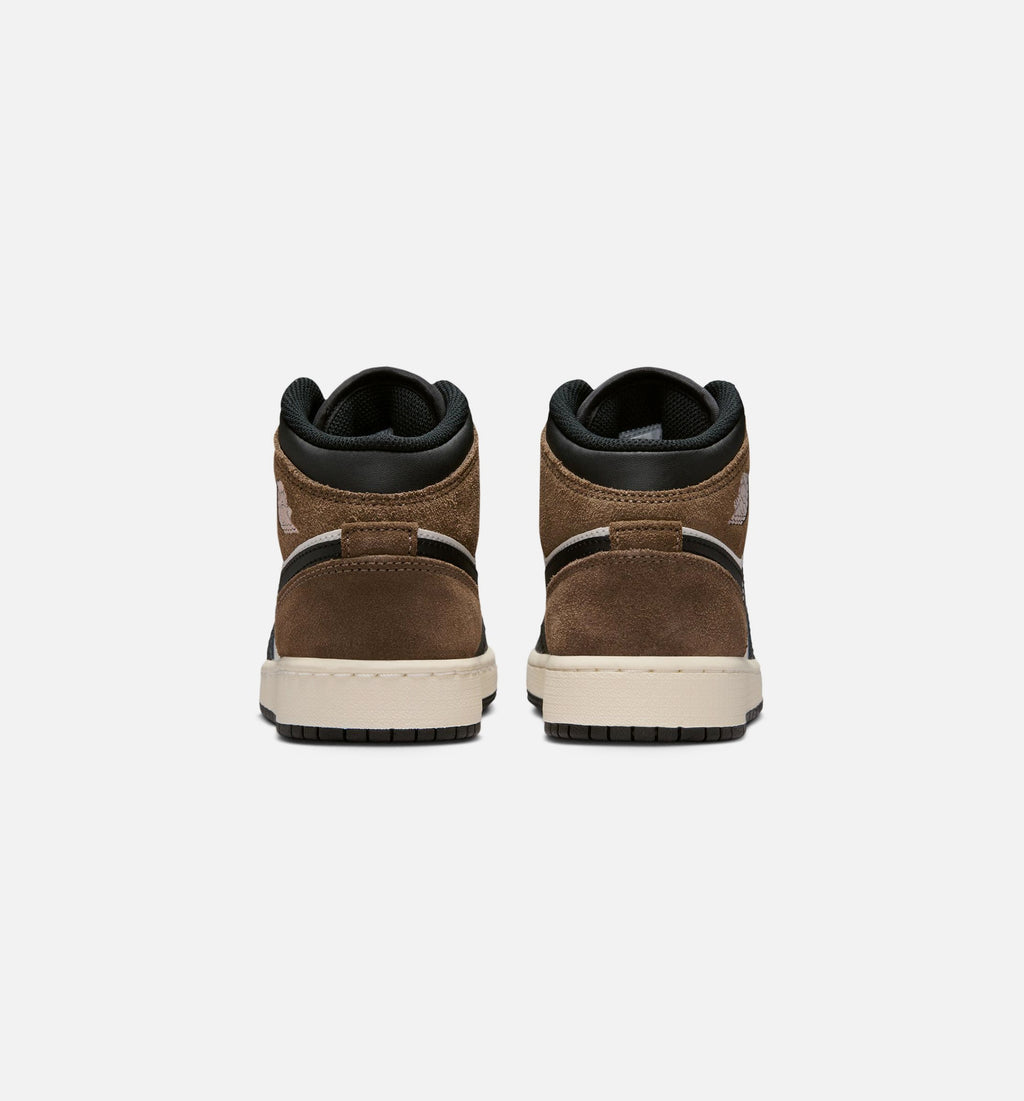 Air Jordan 1 Mid 青少年生活方式运动鞋 - 黑/幻影/浅棕/大学红