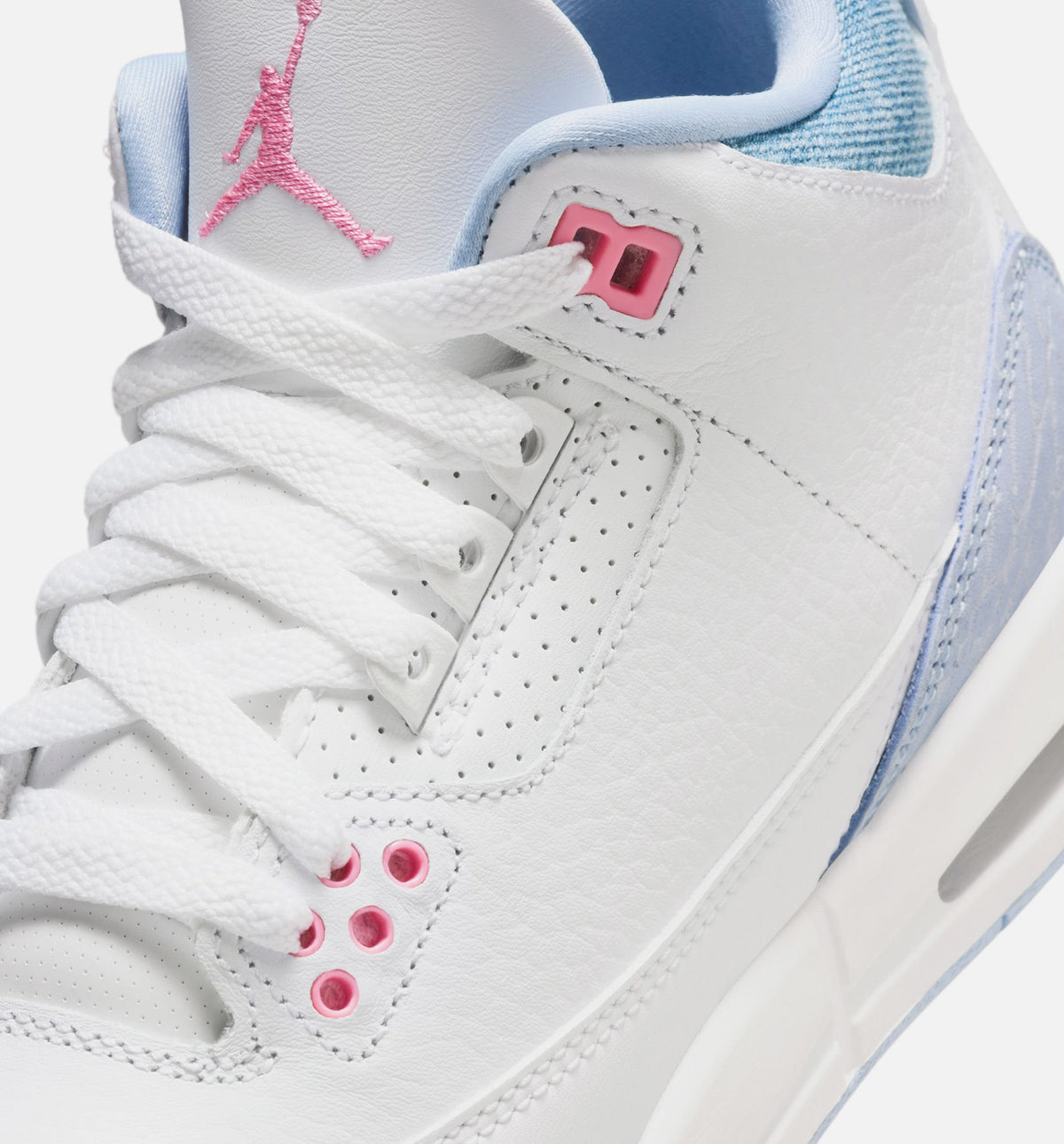 Air Jordan 3 Retro 大童生活方式运动鞋 - 白色/髭蓝/足球灰/粉色发光（Cobalt Bliss）