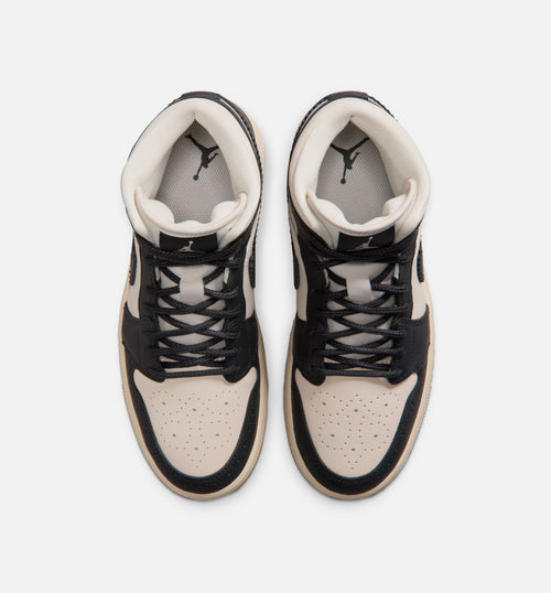 Air Jordan 1 Mid SE 女款生活方式运动鞋 - 深色黑/粉笔灰/珍珠白