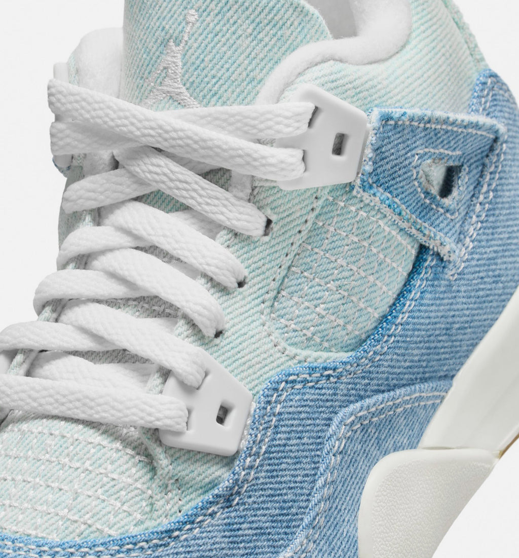 Air Jordan 4 Retro Worn Blue 小童运动鞋 - 帆白/做旧蓝/金属金