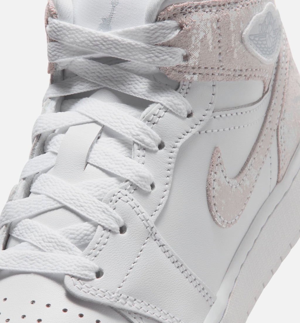 Air Jordan 1 Mid SE 青少年生活方式运动鞋 - 白/野地銀