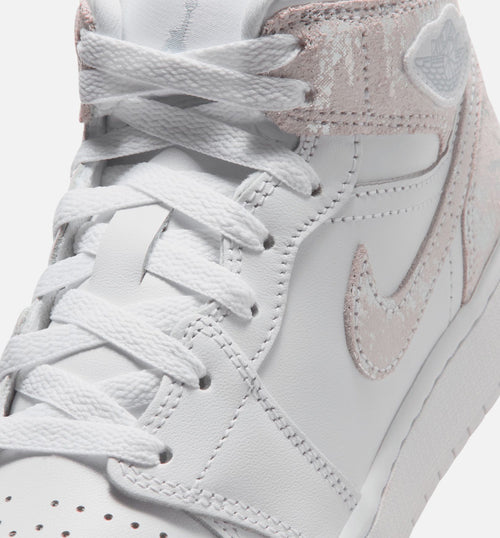 Air Jordan 1 Mid SE 青少年生活方式运动鞋 - 白/野地銀