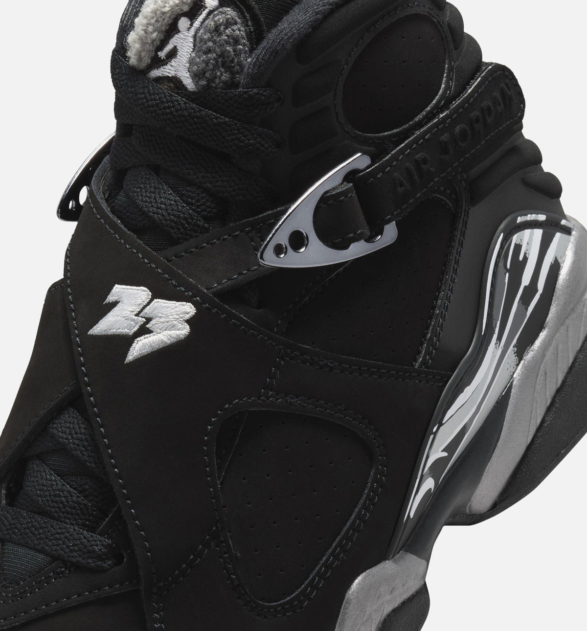Air Jordan 8 Retro Chrome 大童运动鞋 - 黑/白/淡石墨灰