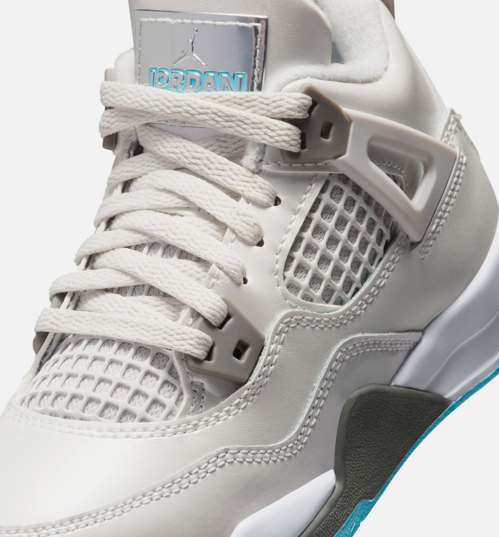 Air Jordan 4 Retro 学龄前儿生活方式运动鞋 - 光子尘/蓝霖/平展钓/白色/蓝色微小（Blue Chill）