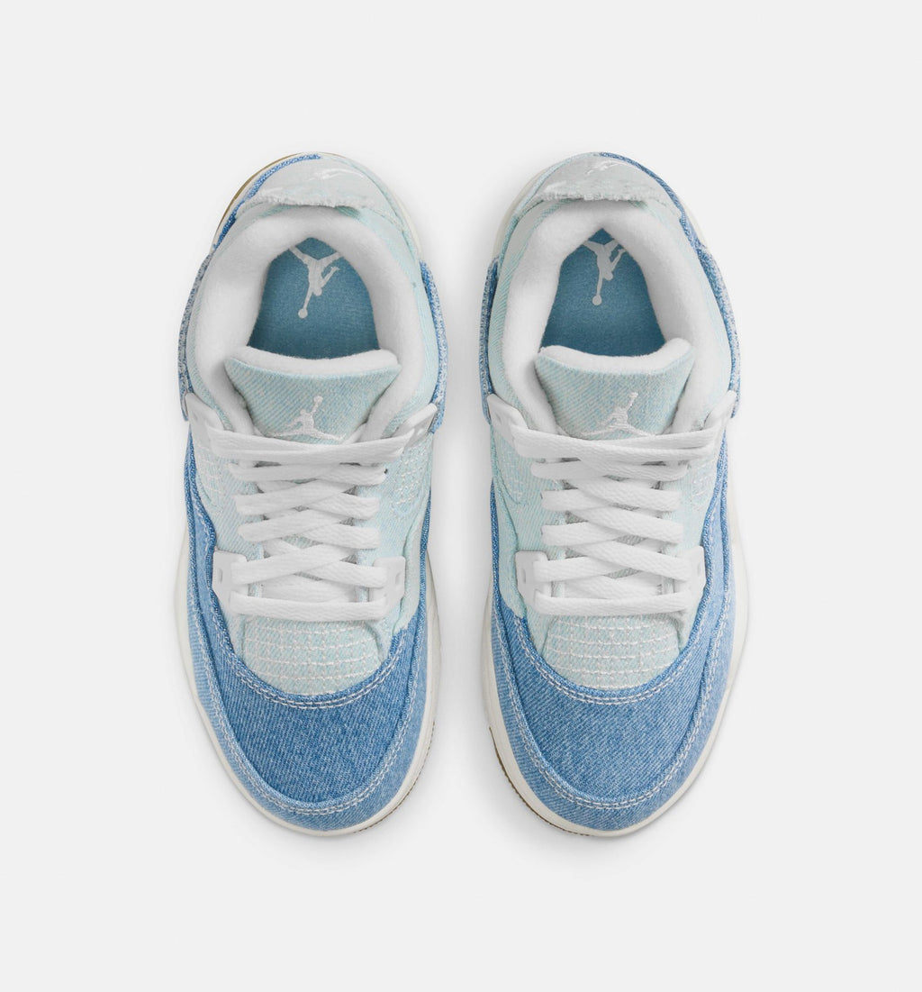 Air Jordan 4 Retro Worn Blue 小童运动鞋 - 帆白/做旧蓝/金属金