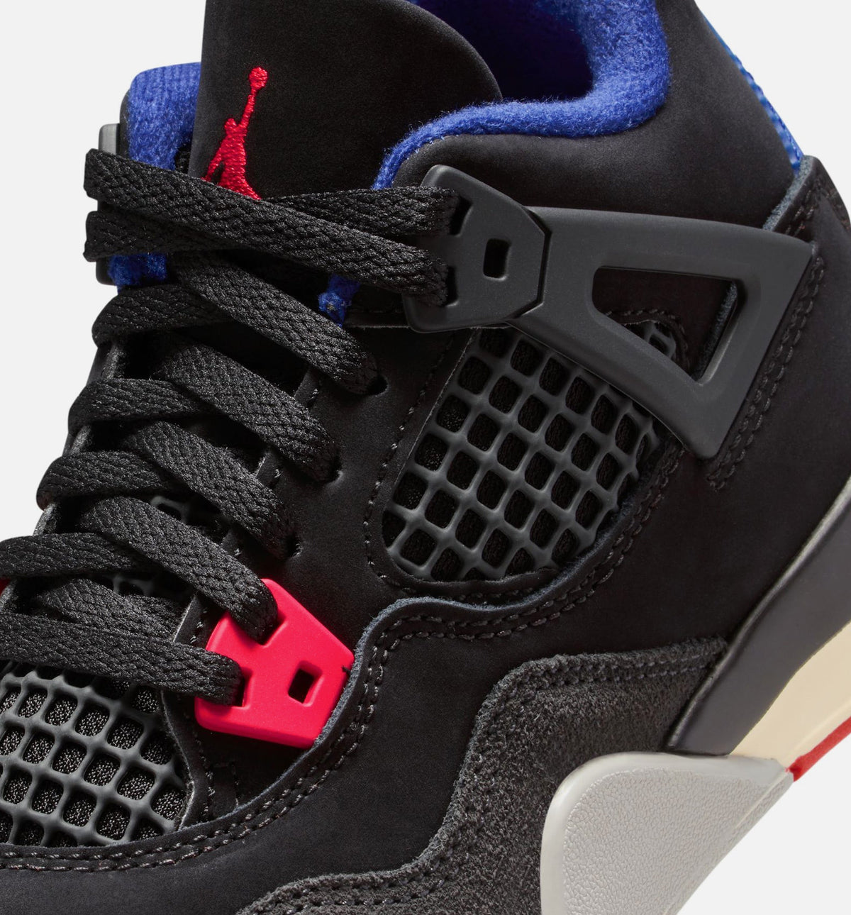 Air Jordan 4 Retro Rare Air 学前生活方式运动鞋 - 黑色/火红/深皇家蓝
