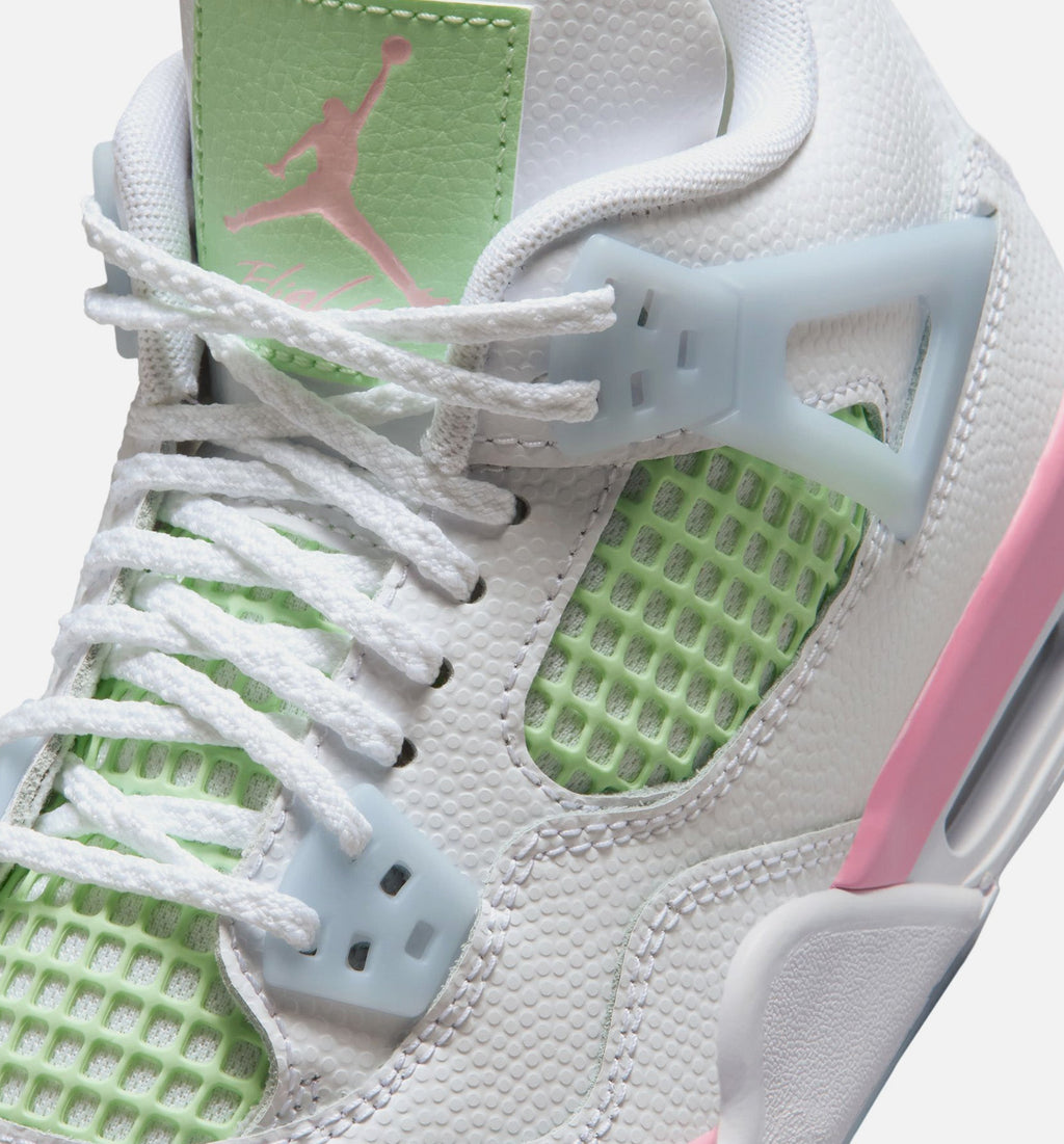 Air Jordan 4 Retro Medium Soft Pink 大童生活方式运动鞋 - 白色/柔粉/半蓝