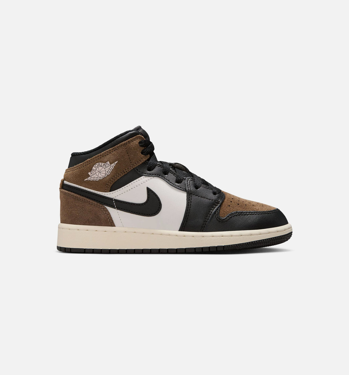 Air Jordan 1 Mid 青少年生活方式运动鞋 - 黑/幻影/浅棕/大学红