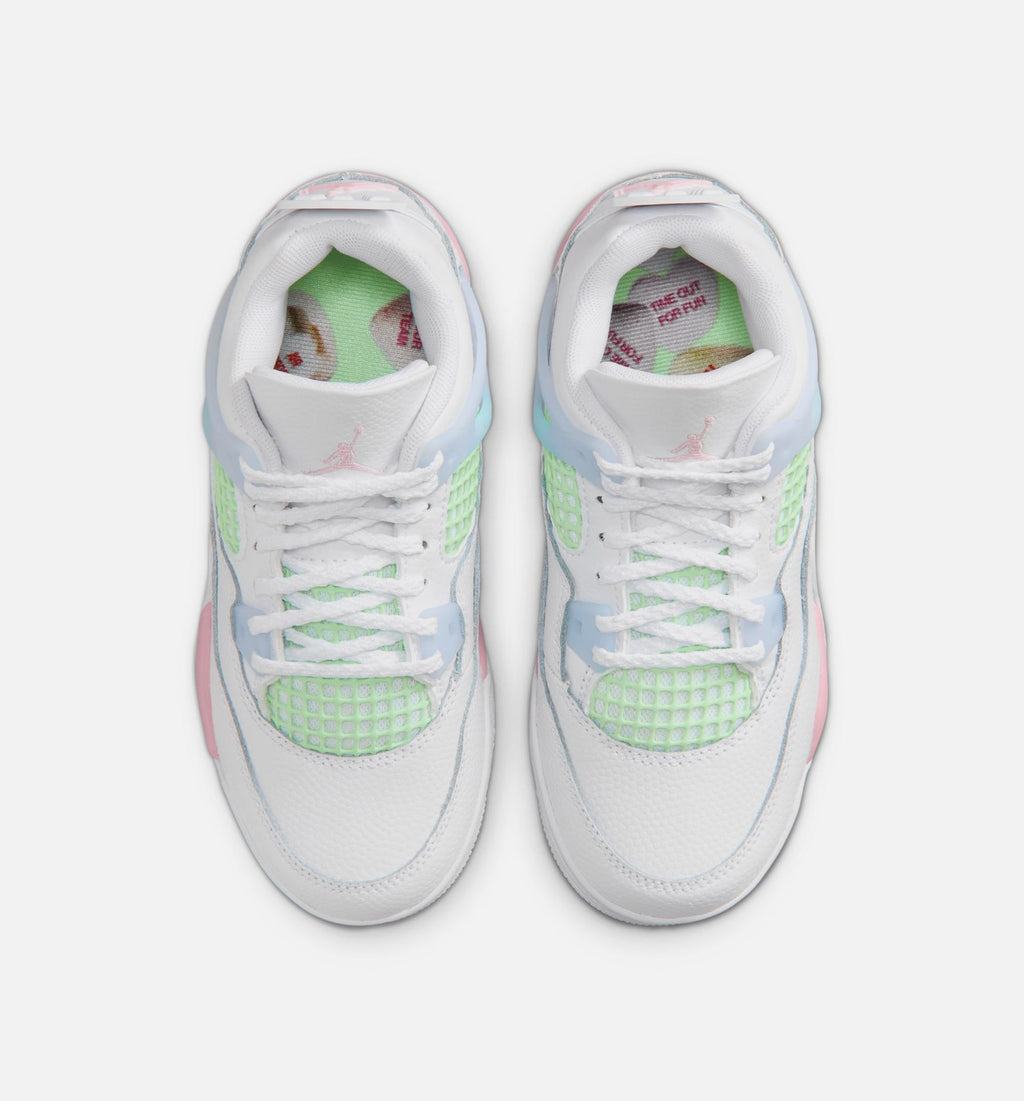 Air Jordan 4 Retro Medium Soft Pink 学前生活方式运动鞋 - 白色/柔粉/半蓝