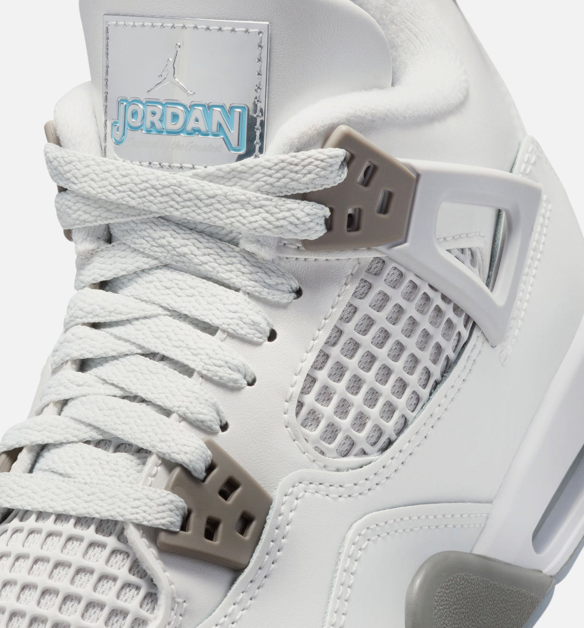 Air Jordan 4 Retro 大童生活方式运动鞋 - 光子尘/蓝霖/平展钓/白色/蓝色微小（Blue Chill）