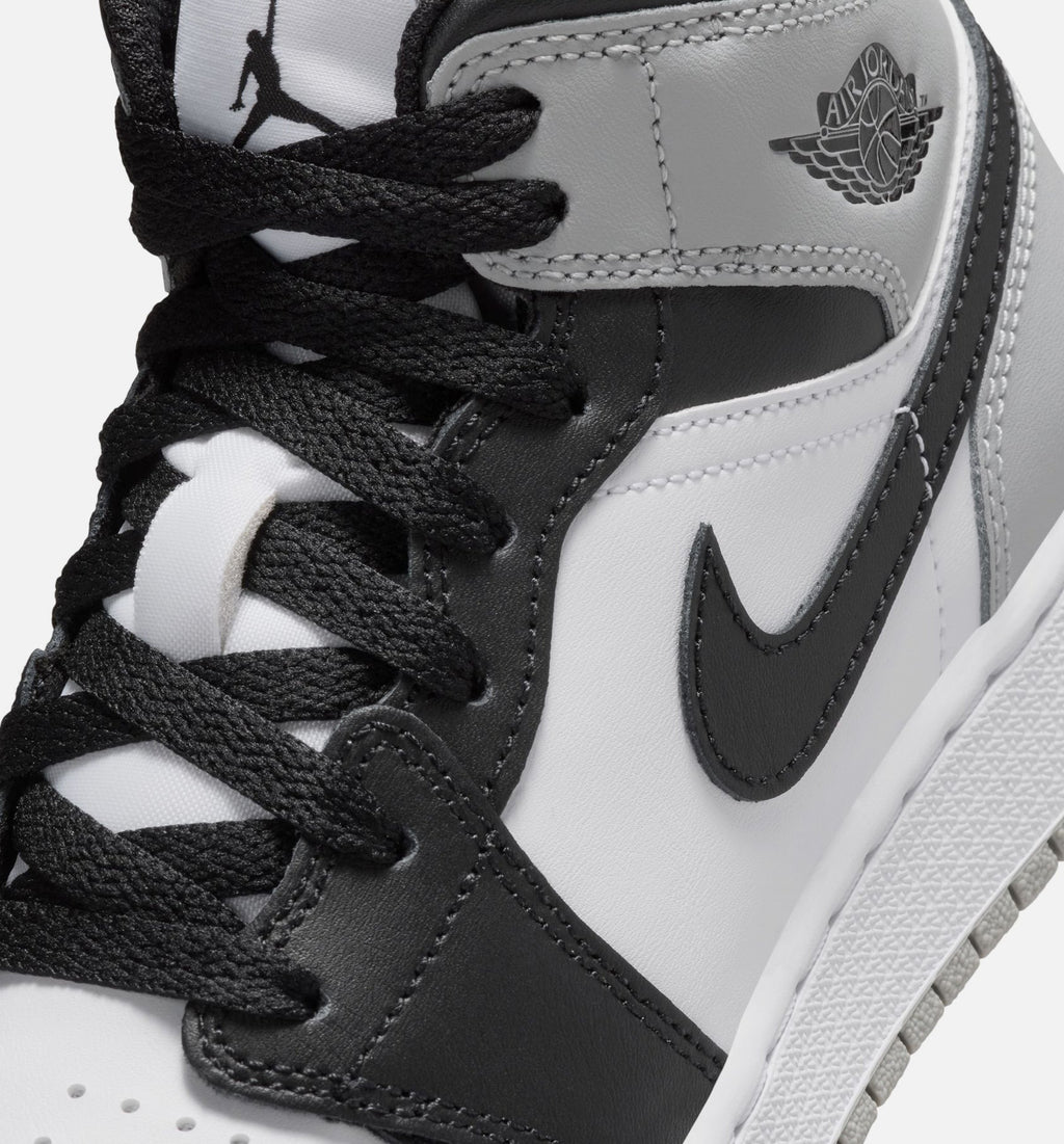 Air Jordan 1 Mid 青少年生活方式运动鞋 - 白/浅烟灰/黑