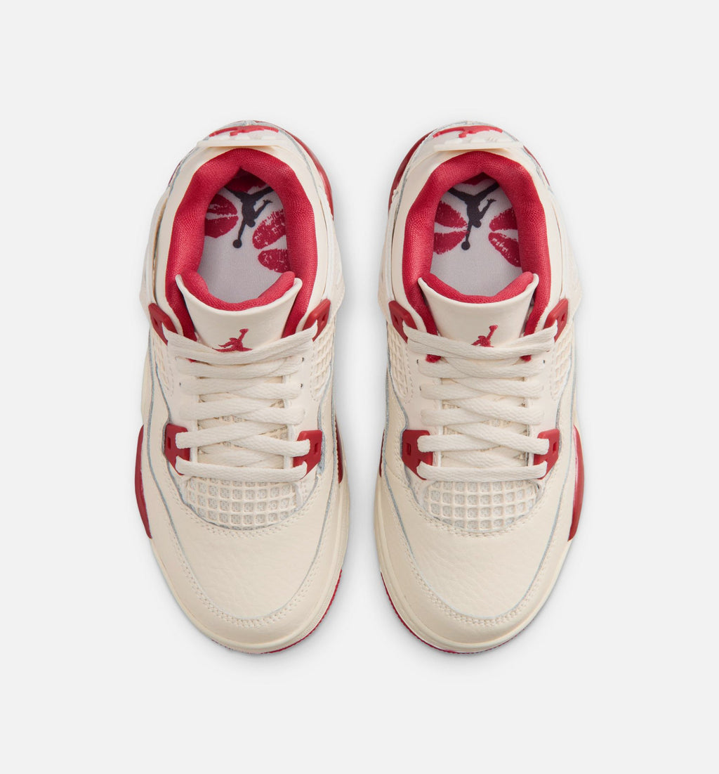 Air Jordan 4 Retro Valentine's Day Preschool 生活方式运动鞋｜Pale Ivory/Sierra Red/Tough Red
