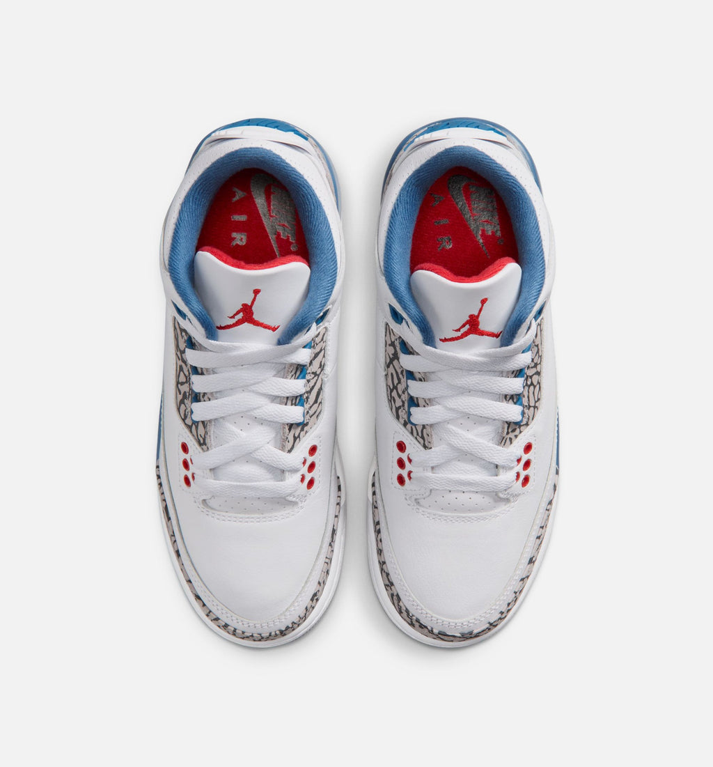 Air Jordan 3 Retro OG 大童生活方式运动鞋 - 白色/火焰红/真蓝（True Blue）