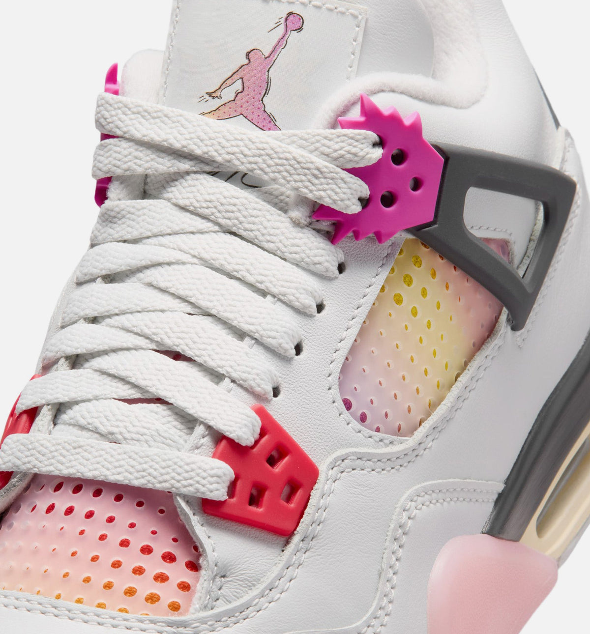 Air Jordan 4 Retro 大童生活方式运动鞋 - 迎宾白/火焰粉/烟灰（Comic）