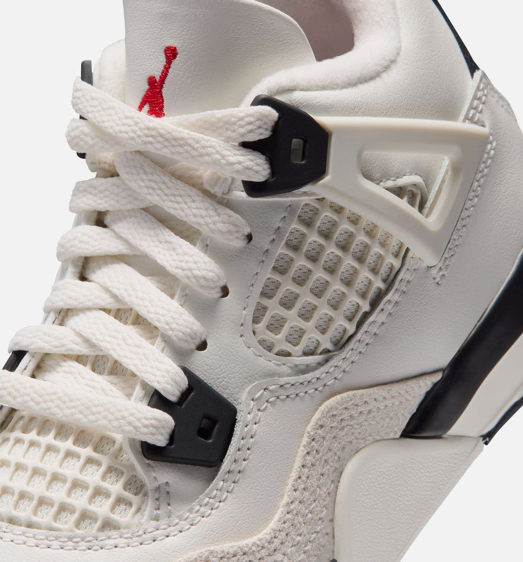 Air Jordan 4 Retro Flight Club 小女孩学前生活方式运动鞋 - 帆白/黑色/大学红