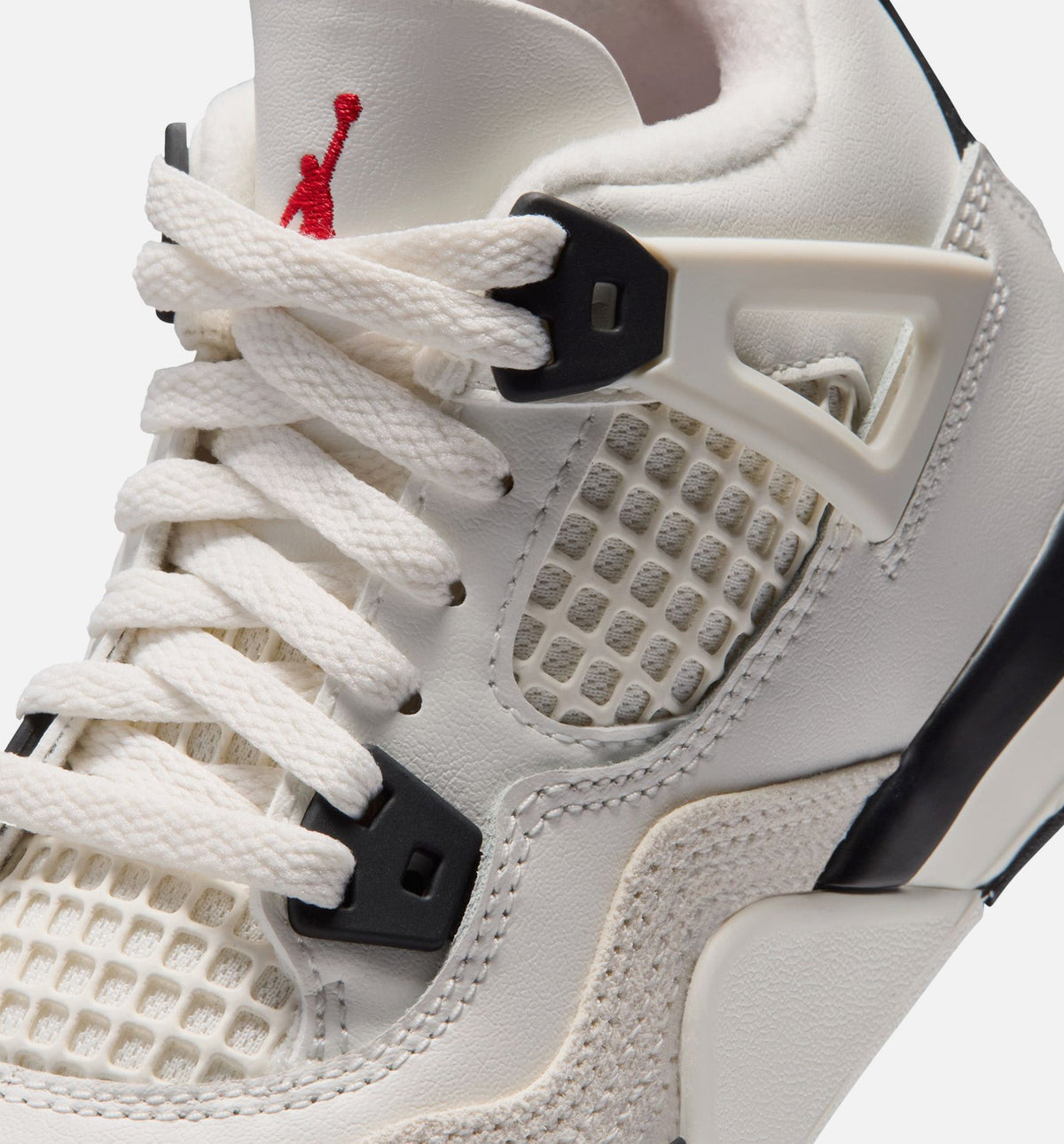 Air Jordan 4 Retro Flight Club 小女孩学前生活方式运动鞋 - 帆白/黑色/大学红