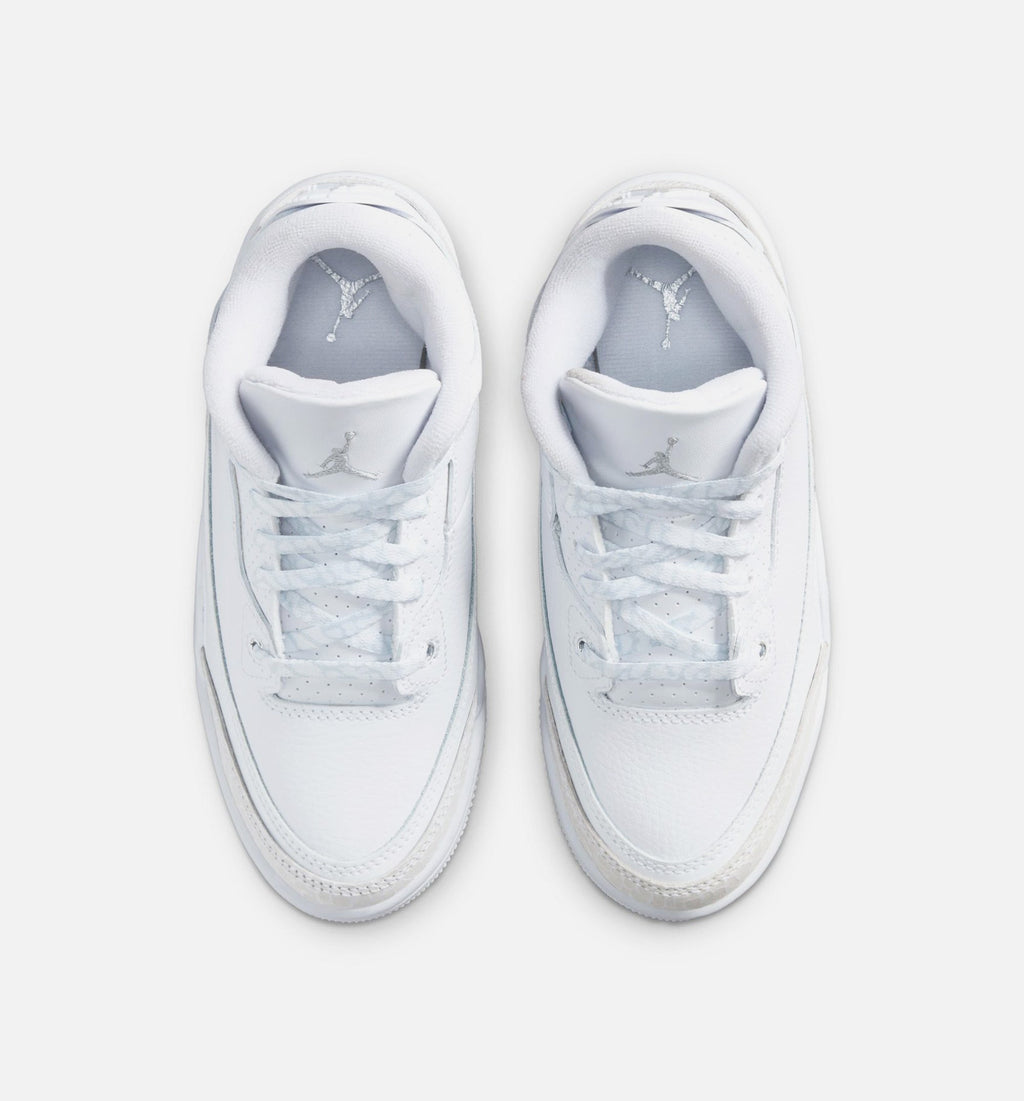 Air Jordan 3 Retro 学龄前儿生活方式运动鞋 - 白色/金属銀（White and Silver）
