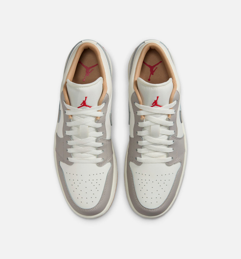 Air Jordan 1 Low 男款生活方式运动鞋 - 帆布白/火焰红/学院灰/麦秆