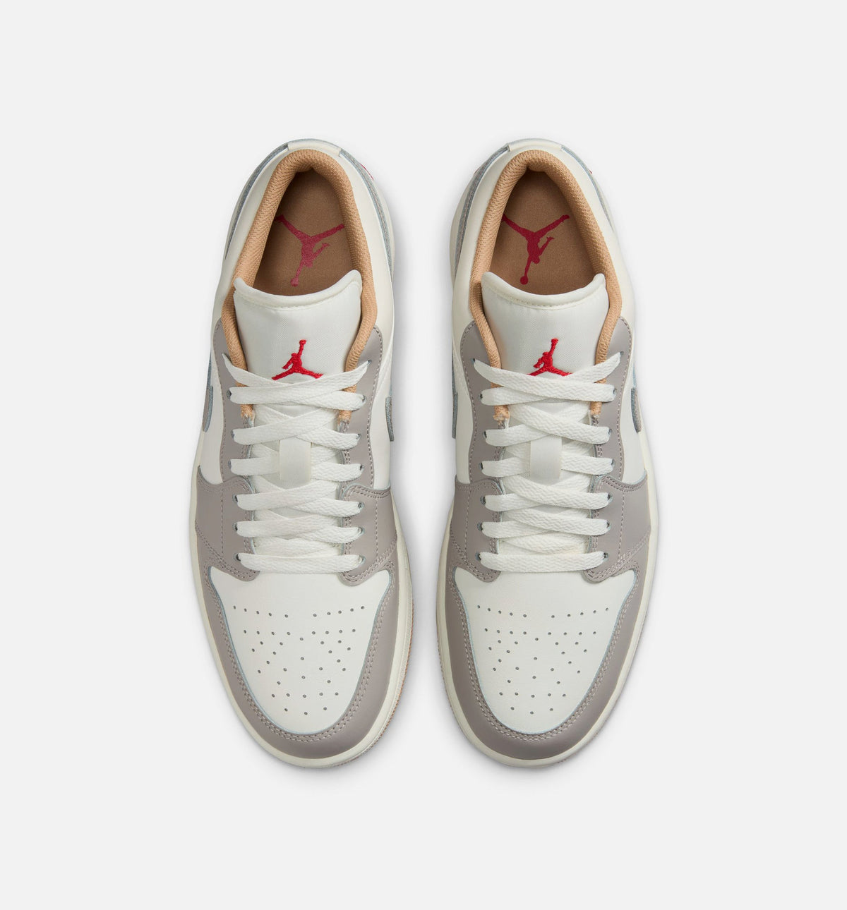 Air Jordan 1 Low 男款生活方式运动鞋 - 帆布白/火焰红/学院灰/麦秆