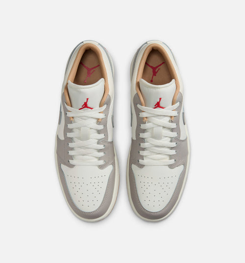 Air Jordan 1 Low 男款生活方式运动鞋 - 帆布白/火焰红/学院灰/麦秆