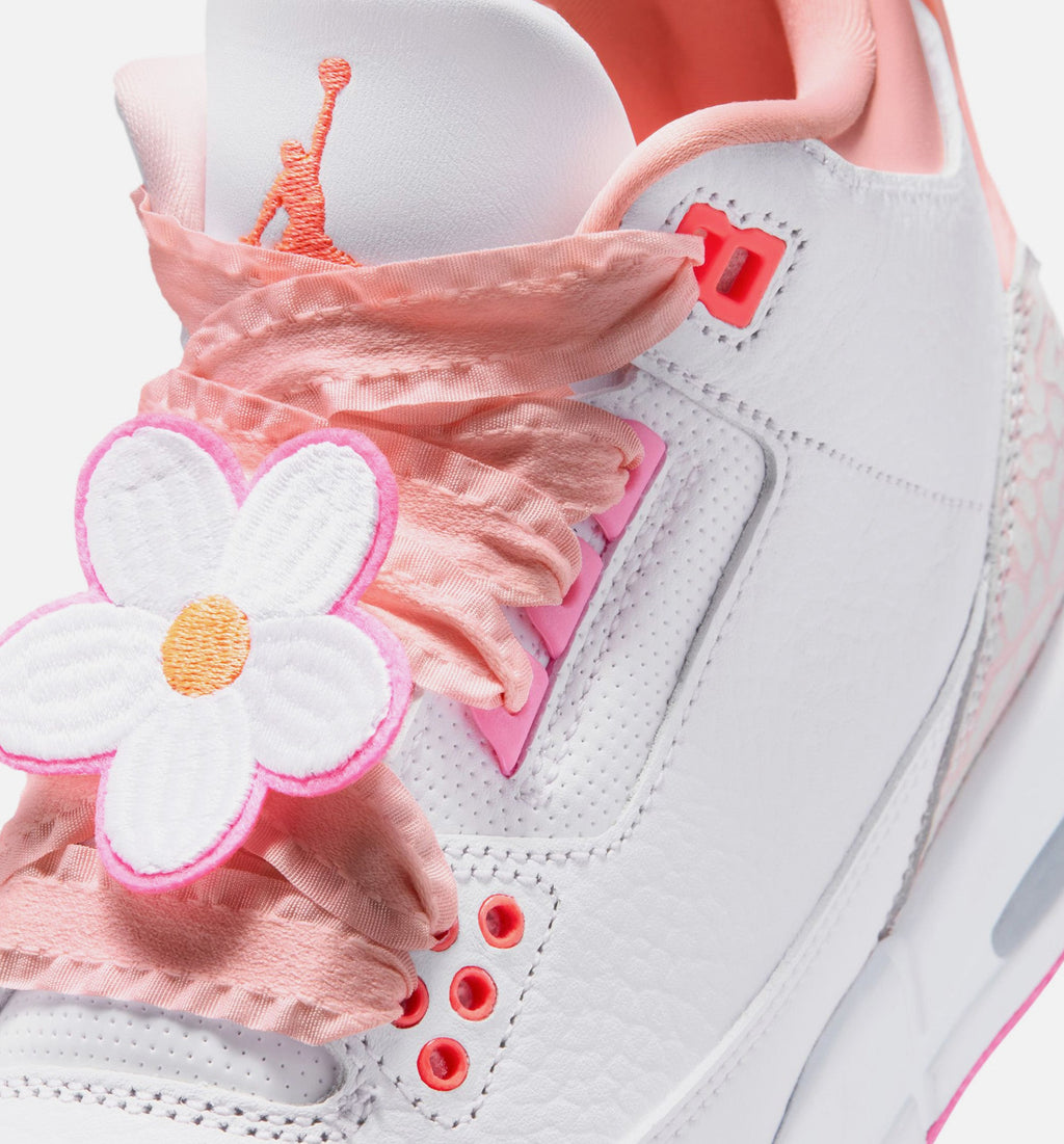 Air Jordan 3 Retro 大童生活方式运动鞋 - 珍珠粉/粉布第/粉色发光/超级橙（Spring Flowers）