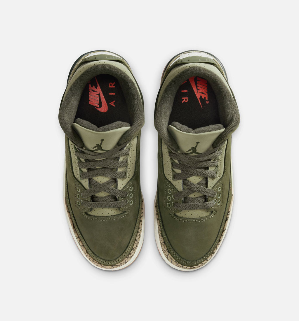 Air Jordan 3 Retro 大童生活方式运动鞋 - 中性橄榄绿/巪木/淡橄榄绿/帆白（Medium Olive）