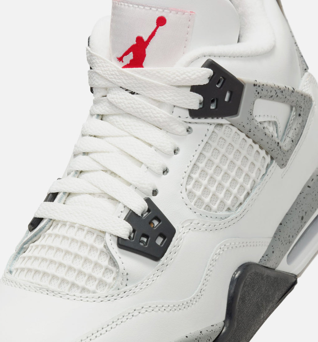 Air Jordan 4 Retro White Cement 大童运动鞋 - 白水泥灰/火焰红