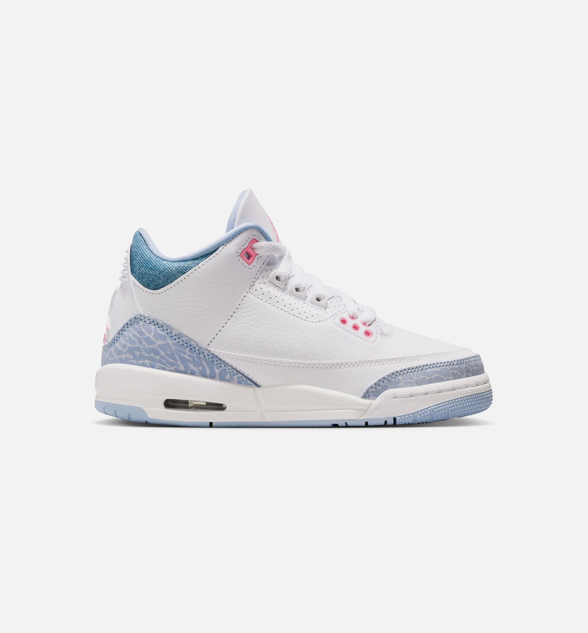 Air Jordan 3 Retro 大童生活方式运动鞋 - 白色/髭蓝/足球灰/粉色发光（Cobalt Bliss）
