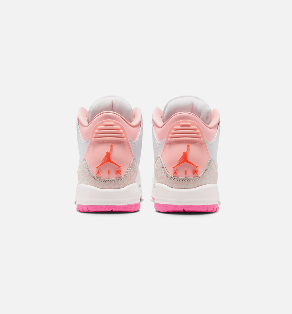 Air Jordan 3 Retro 大童生活方式运动鞋 - 珍珠粉/粉布第/粉色发光/超级橙（Spring Flowers）