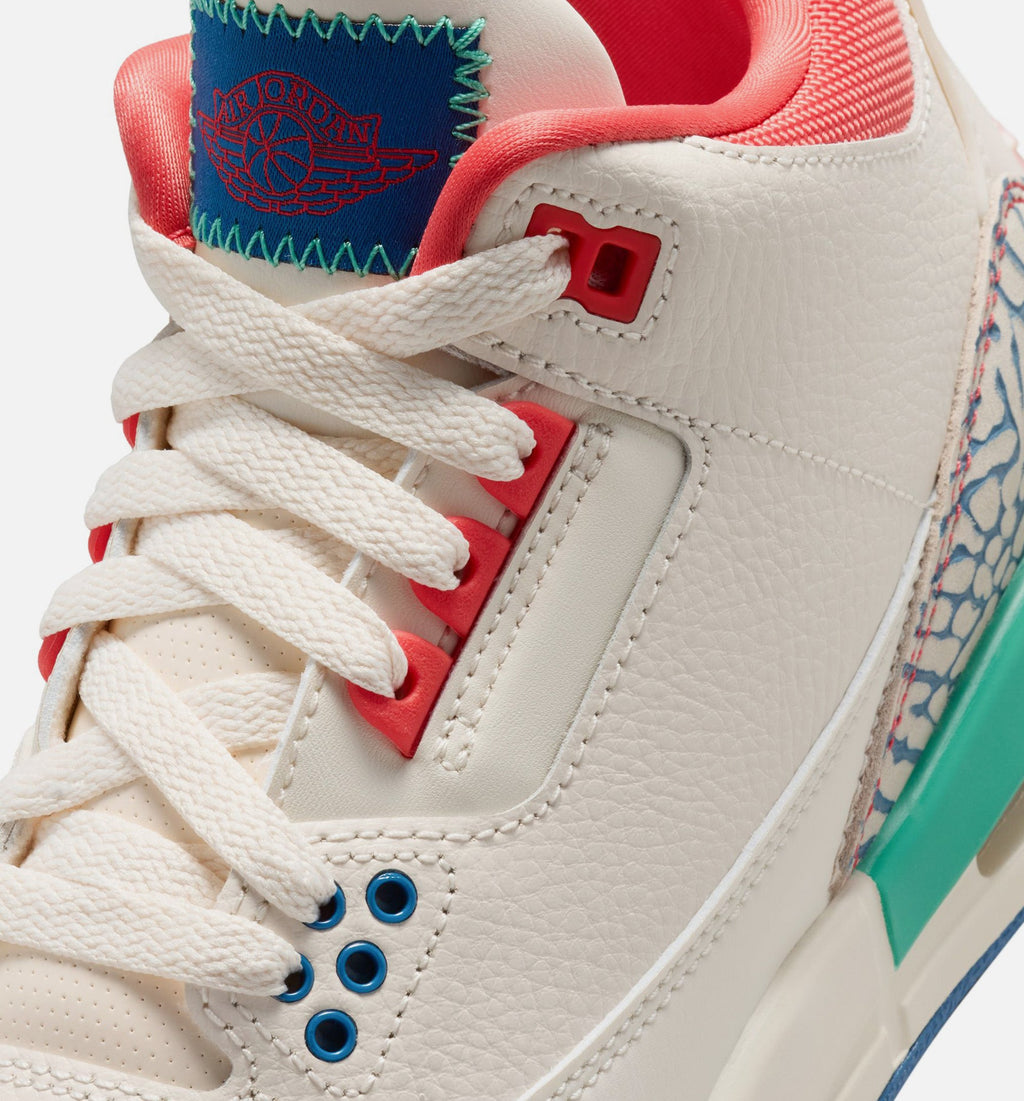 Air Jordan 3 Retro 大童生活方式运动鞋 - 粉笔白/赖跑红/真蓝/动能绿（Play Your Way）